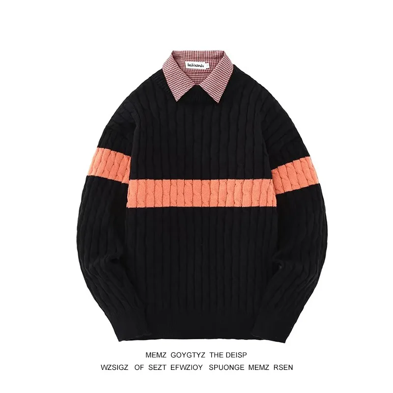 Description Picture 5 of itemSweaters Men Contrast Color All-match Fashion Knitwear High Street Korean Style Harajuku Long Sleeve Advanced College Autumn New