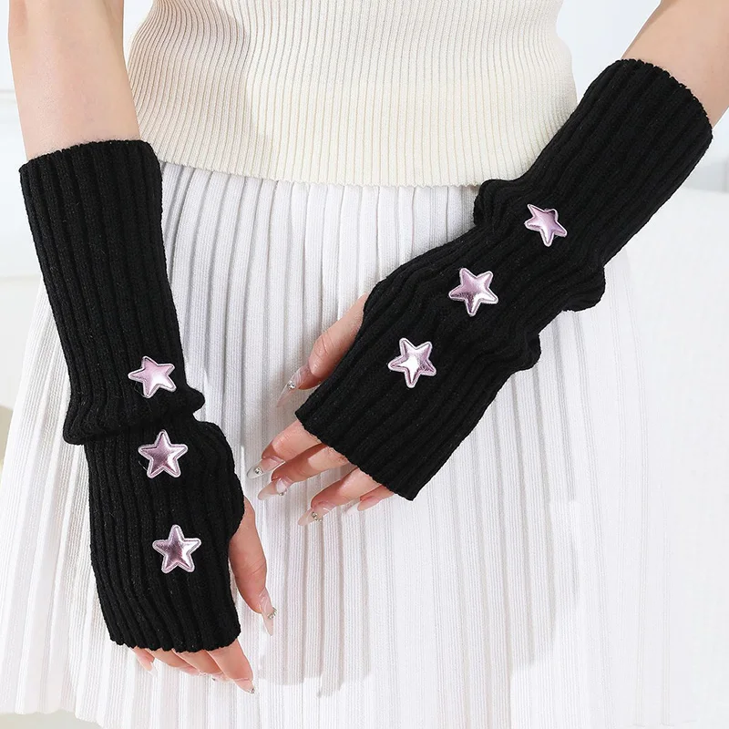 جديد إمرأة محبوك أصابع أكمام أذرع تبريد القوطية نمط مخطط الشتاء طويل مدفئات للذراع الفتيات Harajuku Y2K قفازات المعصم الموضة