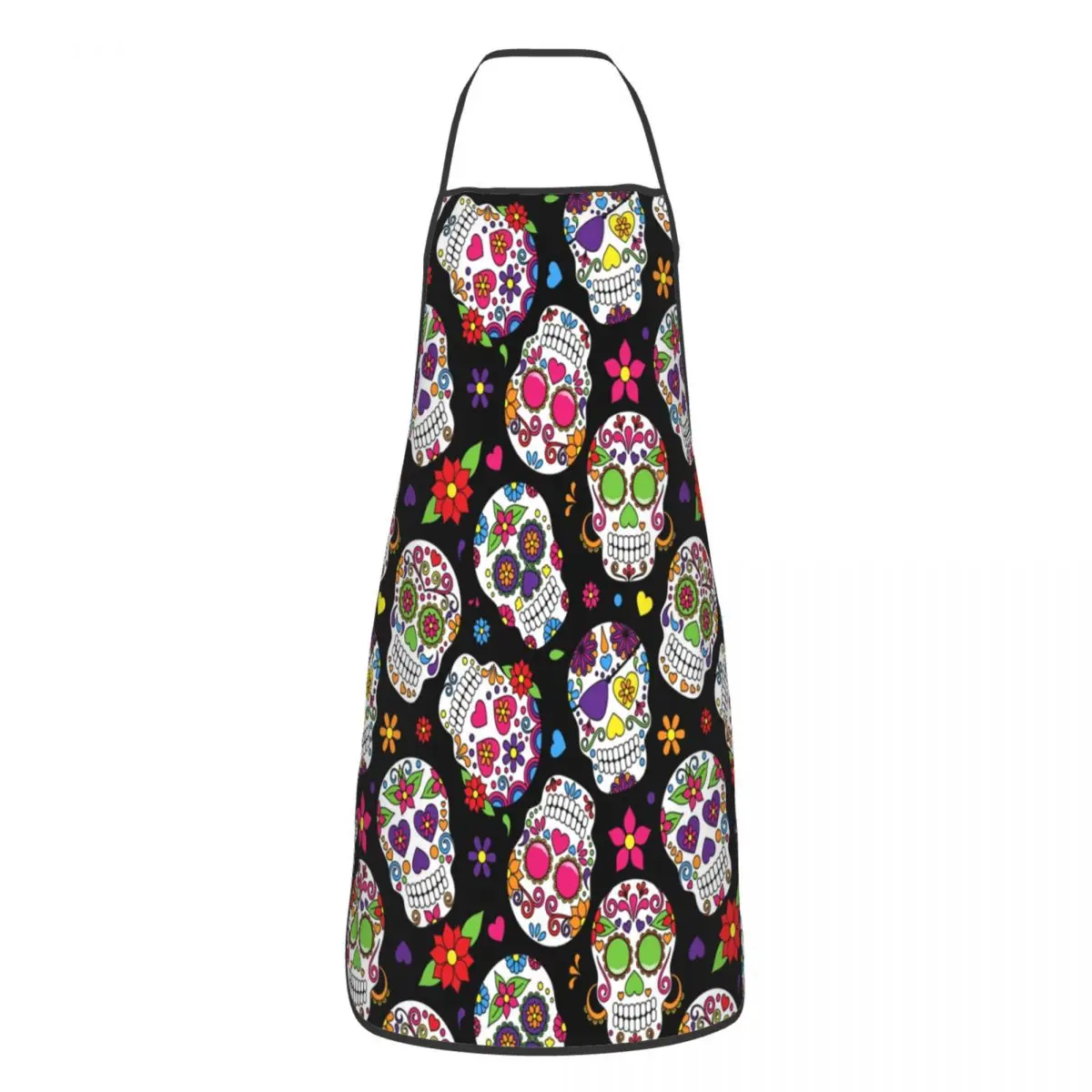 

Calavera Day Of The Dead Sugar Skull Bib Apron Men Women Unisex Kitchen Chef Colorful Flowers Tablier Cuisine for Cooking Baking