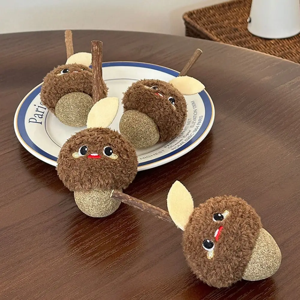 Funny Plush Kitten Chew Toy Cute Wooden Cats Grinding Teeth Sticks Cartoon Bite Resistant Cat Mint Sticks Cleaning Teeth