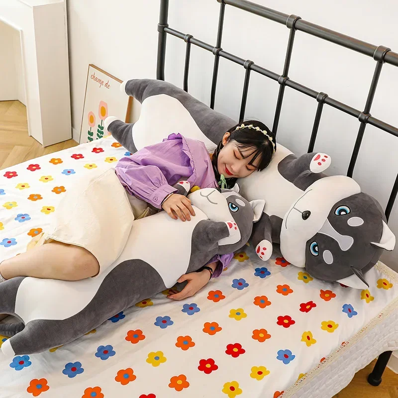 Cute Long Strip Husky Body Pillow Cartoon Husky Plush Throw Pillow Sofa Bedroom Back Cushion Home Decoration Creative Gifts