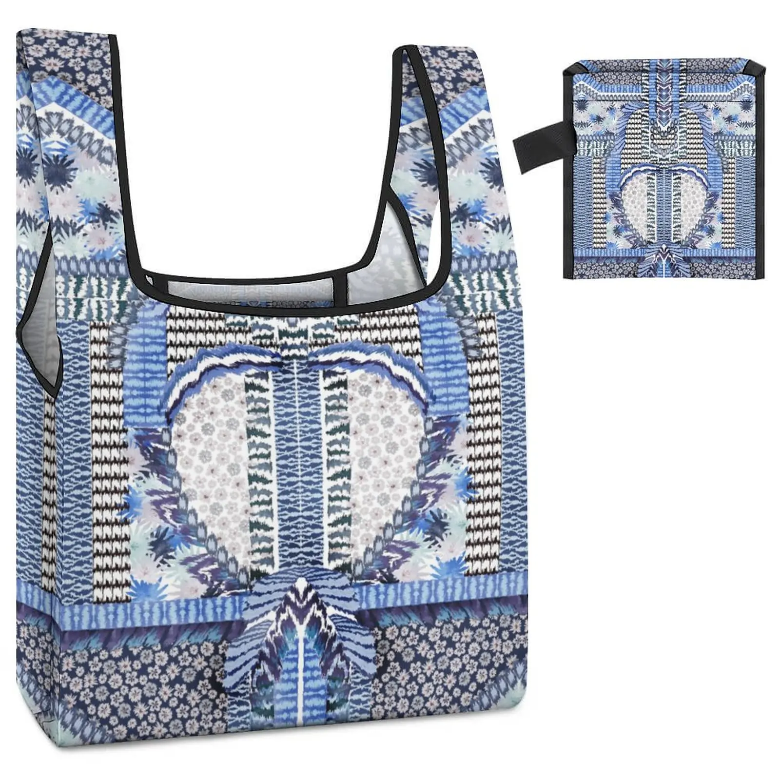 Customized Printed Shopping Bags Color Block Satchel Casual Foldable Color Blocked Tote Shopping Bags Custom Pattern