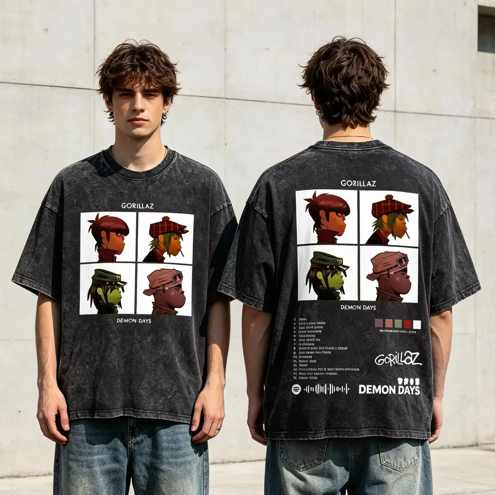 Gorillaz The Mountain Tour 캐주얼 패션 그래픽 탑 여성용 티셔츠..
