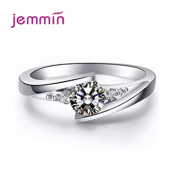 Elegante anello di cristallo scintillante Anelli di zircone trasparente in argento sterling 100% 925 per le donne Ragazze Gioielli di moda per la festa nuziale