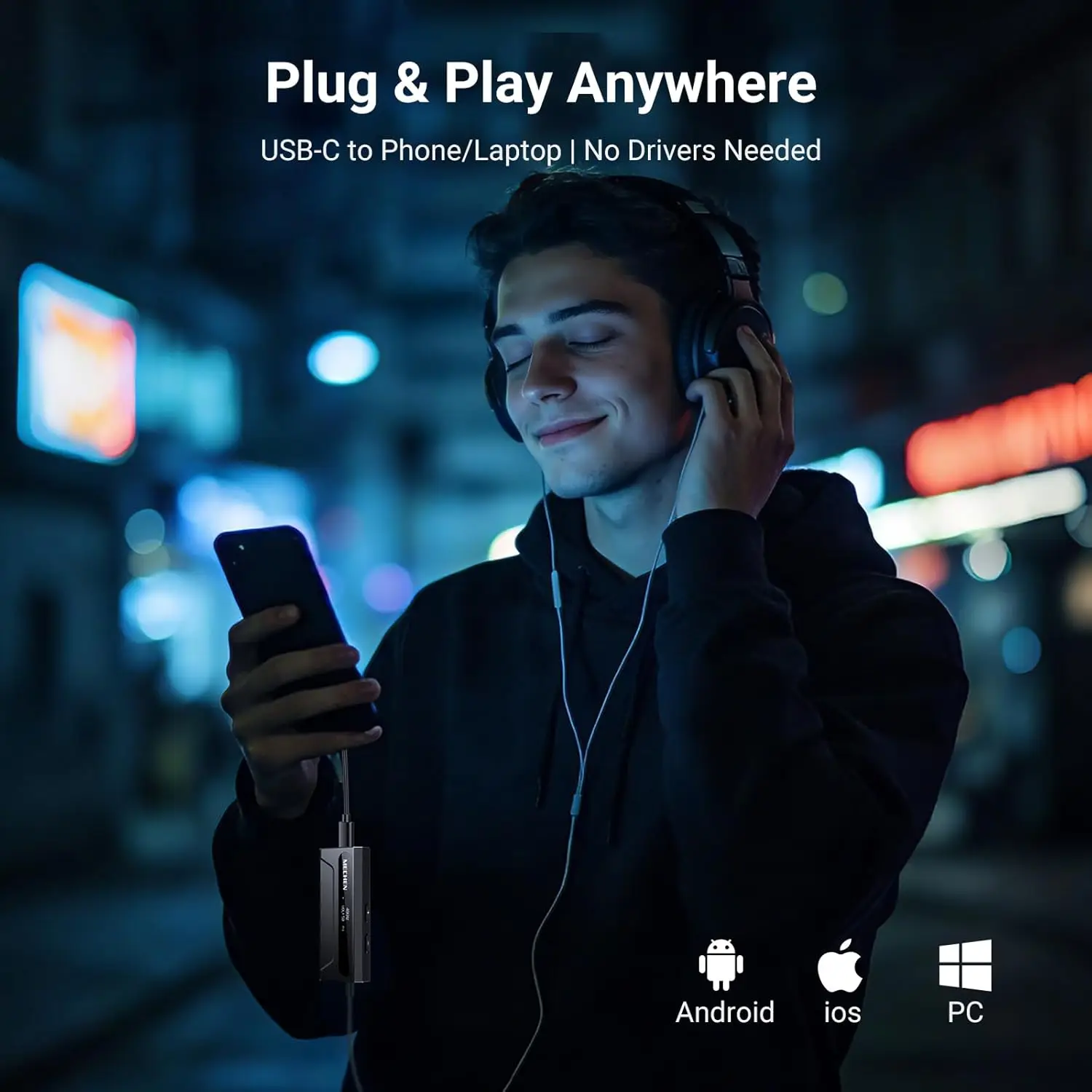 MECHEN AP10 USB-C to AUX DAC 앰프 3.5mm+4.4mm 고해상도 ES9028Q2M DSD256, iPhone 15/16/17 Pro 및 안드로이드용