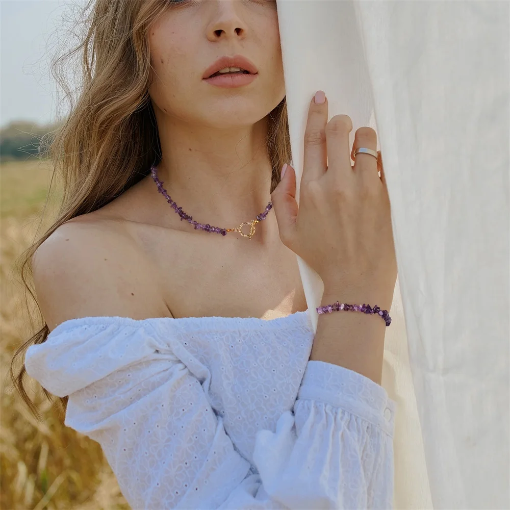 Natural Chip Kies Stein Halskette Armband unregelmäßigen Stein Schmuck Geschenkset ot Schnalle Halskette Energie Halskette für Frauen Männer