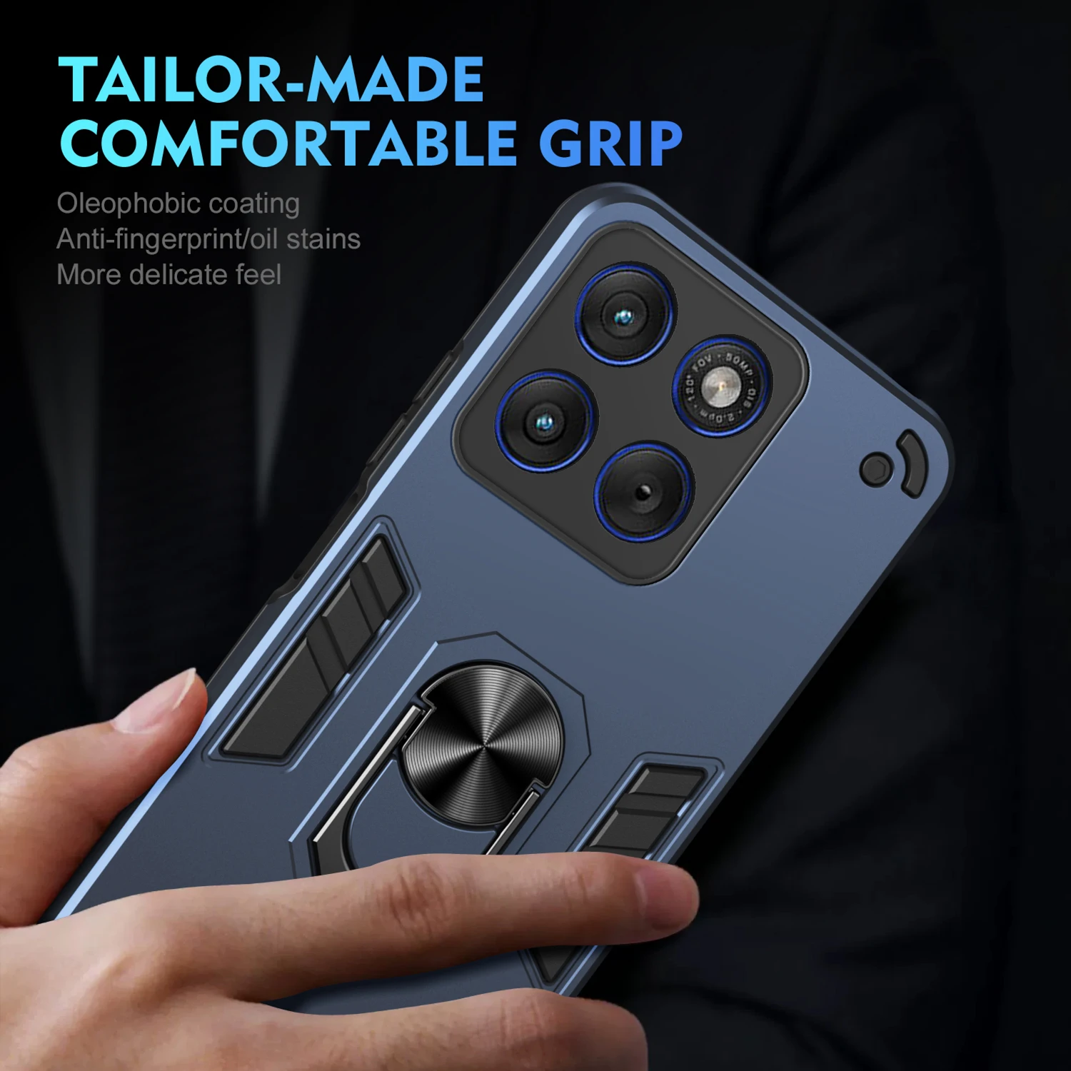 Rugged Armor Shockproof Phone Case with Magnetic Ring Holder and TPU Plastic Cover