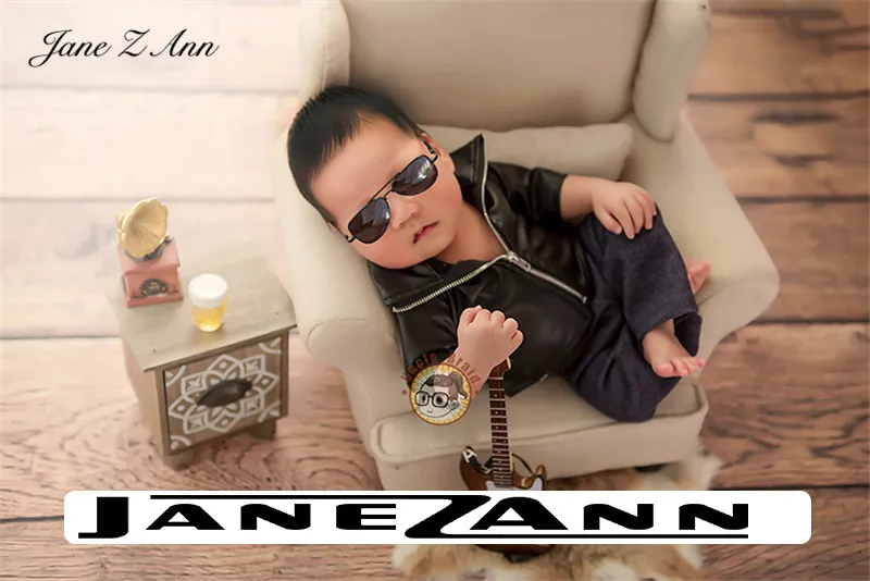 Newborn Photography props infant faux Leather jacket pants Social People cool boy boss creative studio shooting item