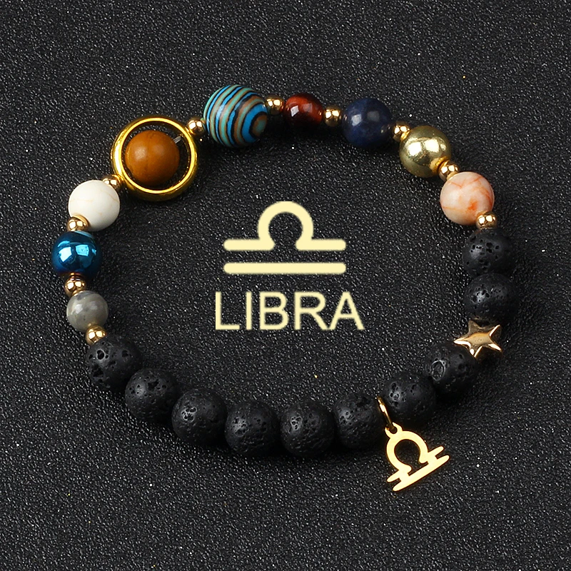 Zonnestelsel 12 Constellatie Armbanden Vrouwen Negen Planeten Natuursteen Zodiac Virgo Kanker Leo Libra Armbanden Paar Sieraden