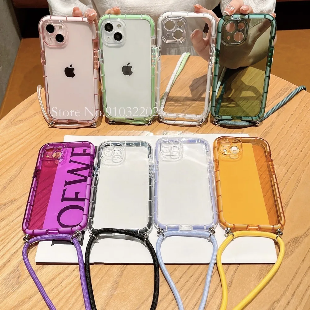 10 Piece Luxuly Clear Cloth Strap Cord Chain Phone Case For iPhone 14