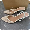 Women's Mesh Floral Embroidered Slingback High Heels Female Open Heel Pearl Studded Pointed Toe Sandals Sexy Stiletto Lady Mules 1
