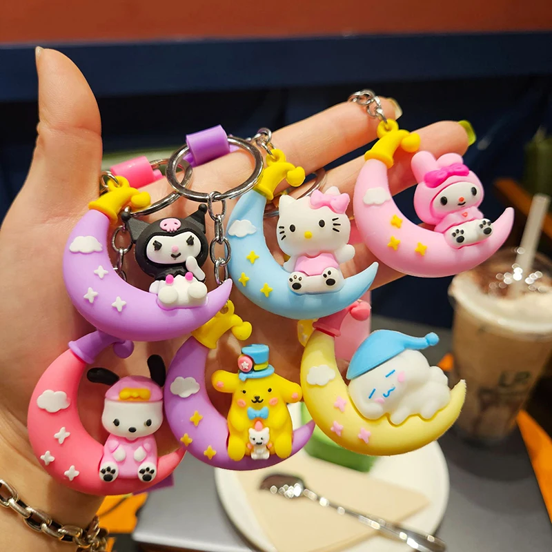 

New Sanrio Kuromi Keychain Kawaii Hello Kitty Mymelody Moon Cartoon Doll Decoration Couples Backpack Bag Pendant Children's Gift