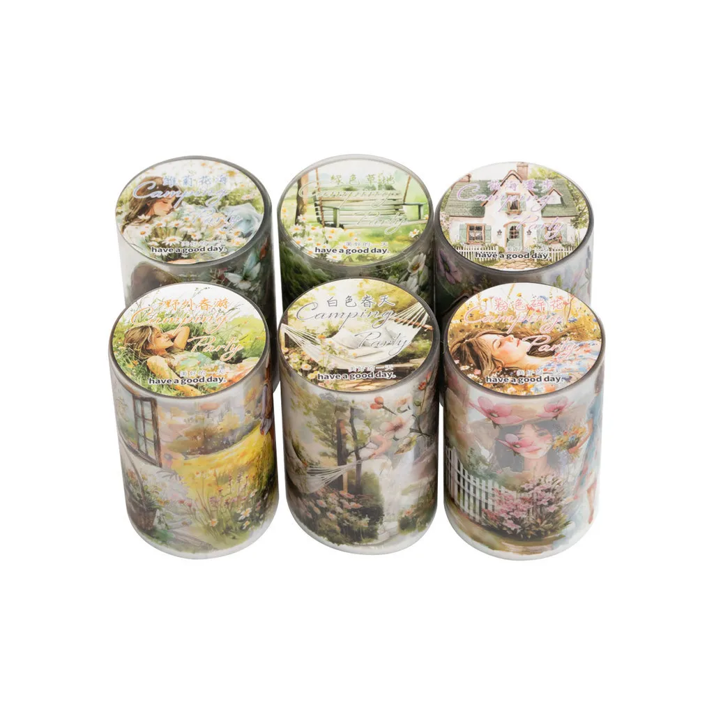 Journamm 60mm*2m Transparent PET Aesthetic Tape Flower Tape Decor Junk Journal DIY Scrapbooking School Supplies Collage Tapes 6