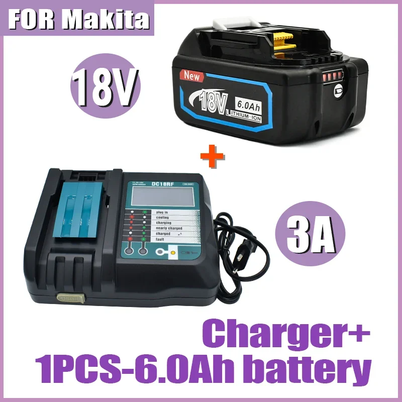

New 18V for Makita 6.0Ah with LED Lithium Ion Replacement LXT BL1860B BL1860 BL1850 Rechargeable Power Tool Battery+3A Charger