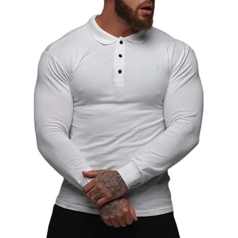 New Fashion Autumn Sports Polo Shirt Mens Stretch Cotton Gym Clothing Spring Casual Long Sleeve Polos Male Breathable T Shirt