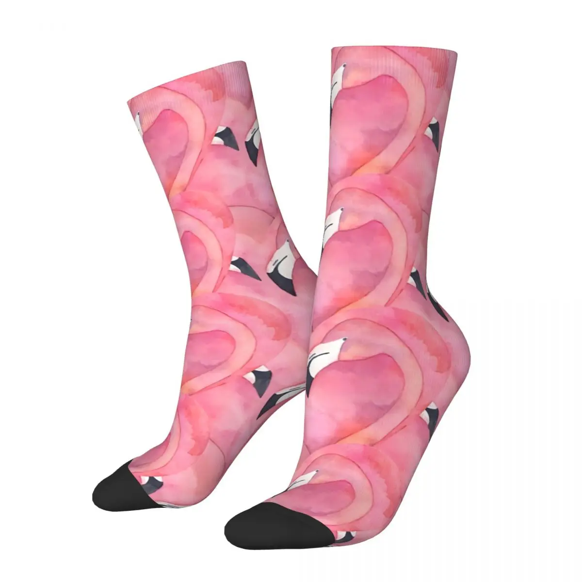

Hip Hop Vintage Watercolor Pink Flamingo Crazy Men's Socks Unisex Street Style Seamless Printed Novelty Crew Sock Boys Gift