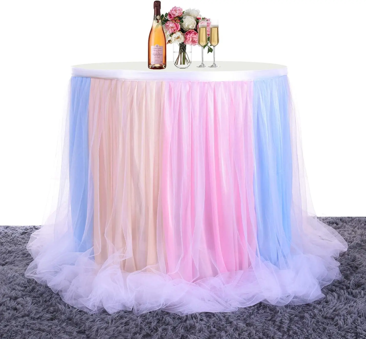 Tulle Tutu Table Skirt for Unicorn Themed Party,Baby Shower Wedding,Table Skirt for Rectangle Table or Round Decorations