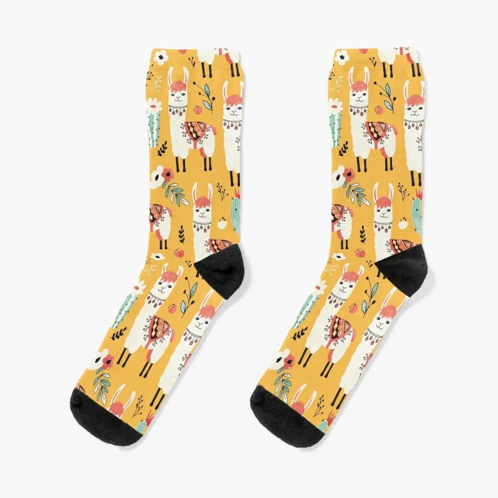 

White Llama with flowers Socks man luxe gifts Socks Girl Men's