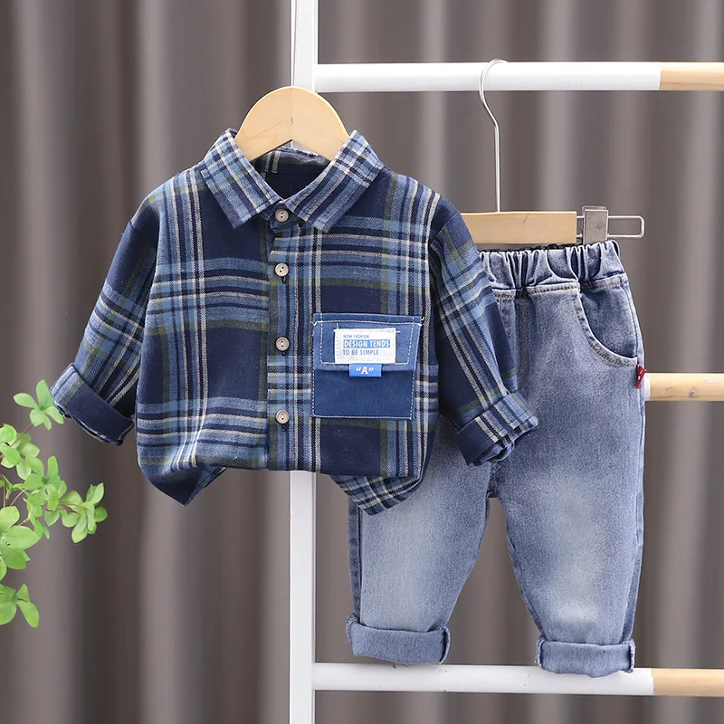 Baby Boy Designer Clothes Spring Autumn Plaid Turn-down Collar T-shirts  Tops and Pants Boys Tracksuits Christmas Outfit for Kids - AliExpress