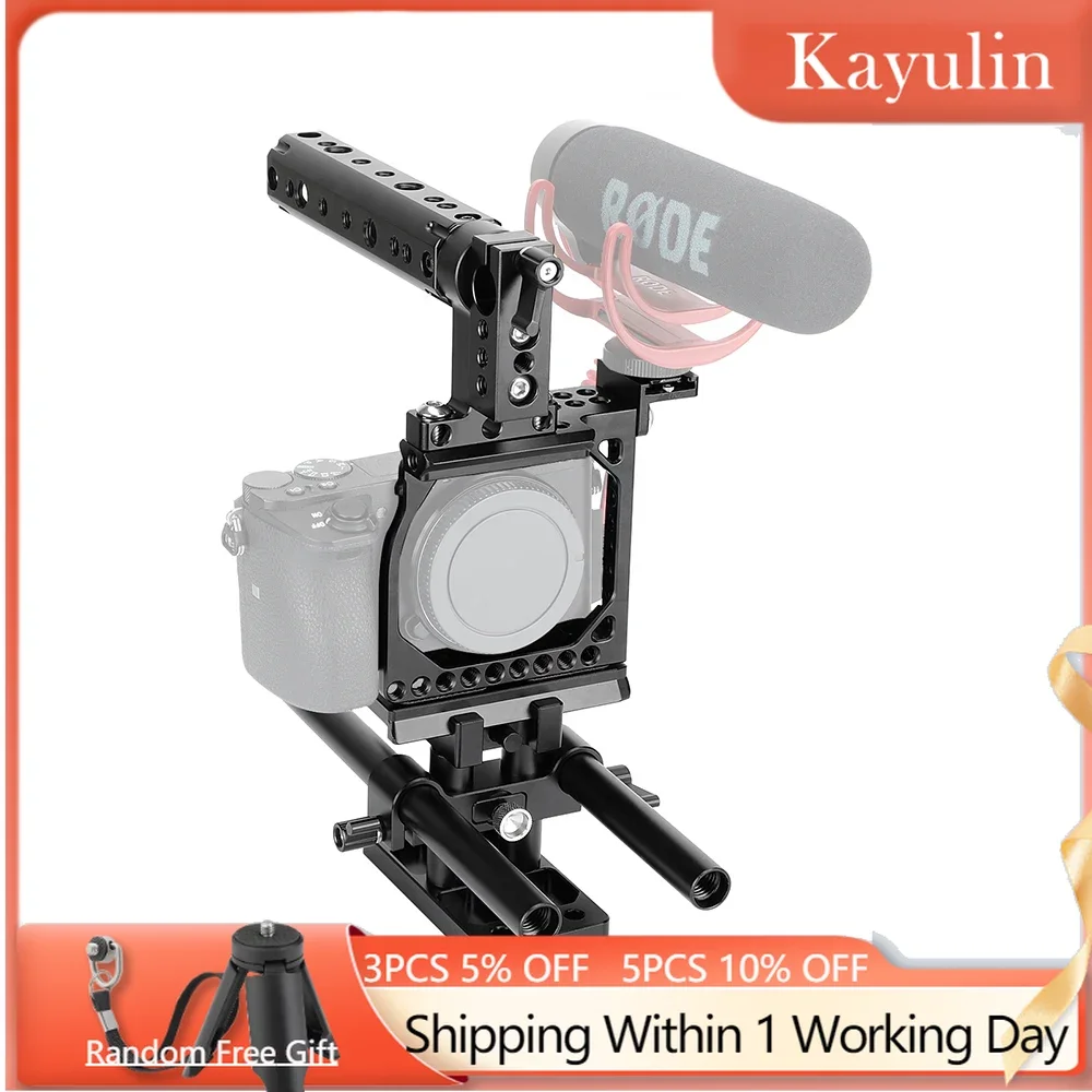 

Kayulin Camera Cage Rig With Manfrotto QR Plate and 15mm Dual Rod For Sony A6600 A6500 A6400 A6300 A6000