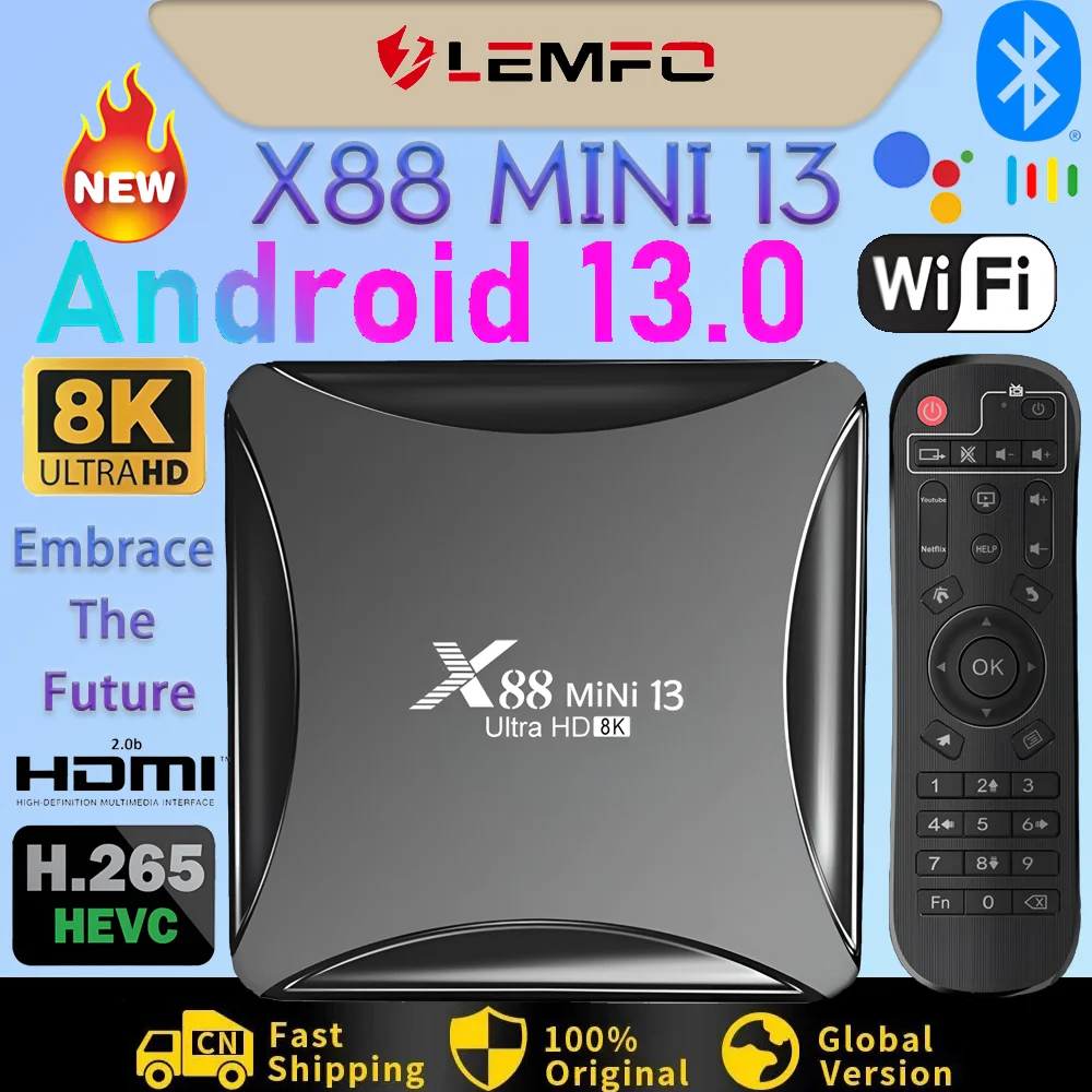 

LEMFO X88 MINI 13 TV Box Android 13 8K Dual Band Wifi Video Output 4K 4GB 64GB RK3528 TV Box Android 13 PK H96 MAX RK3528