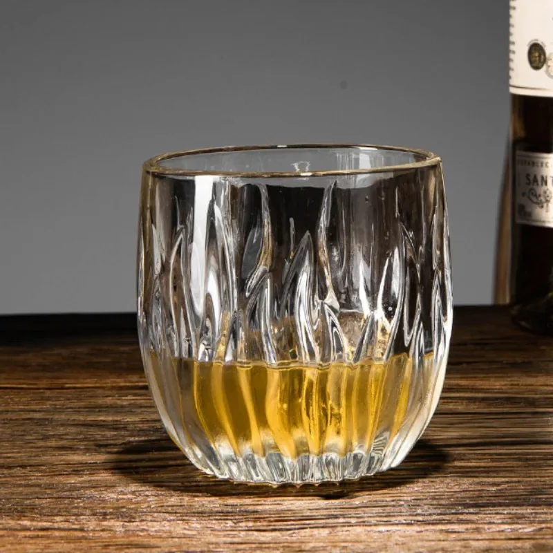 280ml Household Glass Water Glass European Style Alcoholic Beverages Spirits Wine Cups Egg Shaped Relief Whiskey Cup