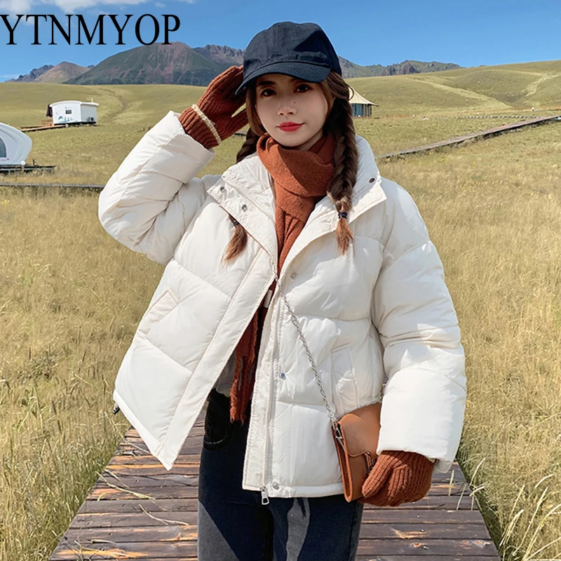 

Однотонная простая короткая парка, женское повседневное пальто с длинным рукавом для осени и зимы, черные куртки, зимняя одежда YTNMYOP