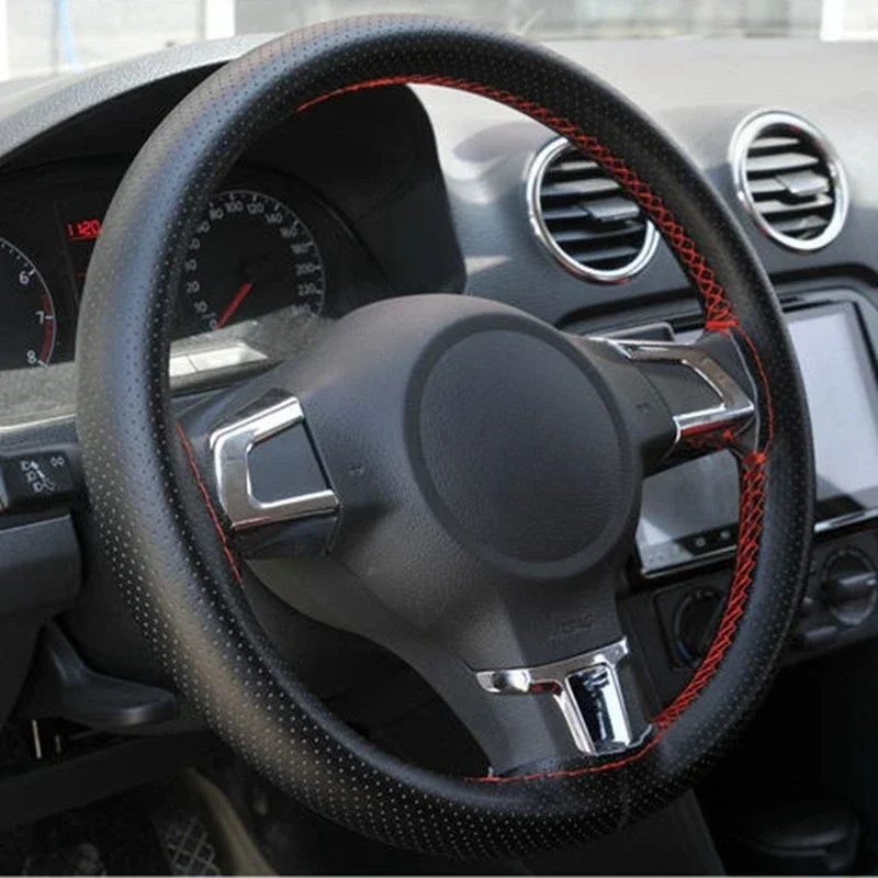 Car Steering Wheel Cover Non-Slip Soft Artificial Leather 38cm With Needles And Thread Braid On Steering-Wheel Car Accessories