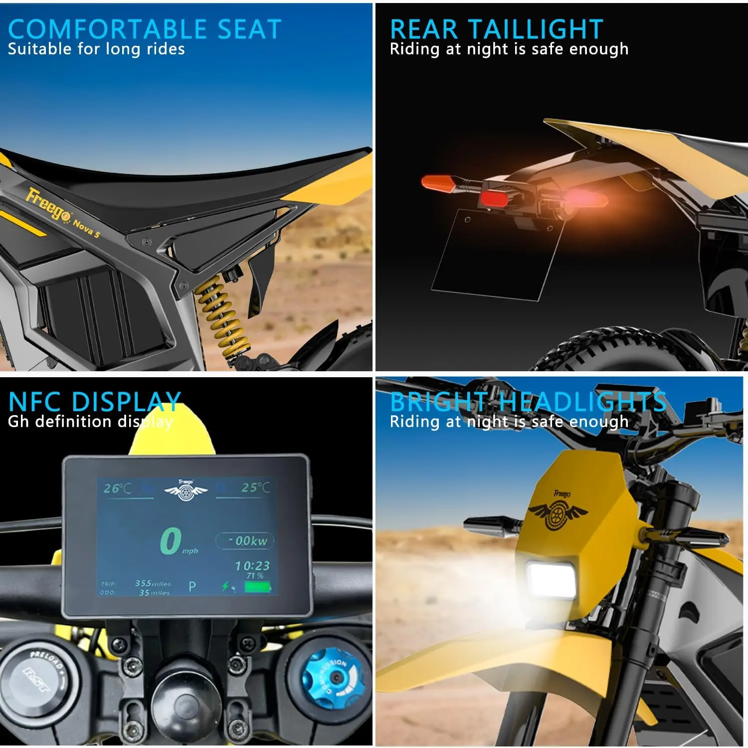 Freego Nova 5 Electric Dirt Bike Mid-Drive Motor 8000W 53MPH Electric Motorcycle Bike for Adults Hydraulic Brakes Off-Road Bike