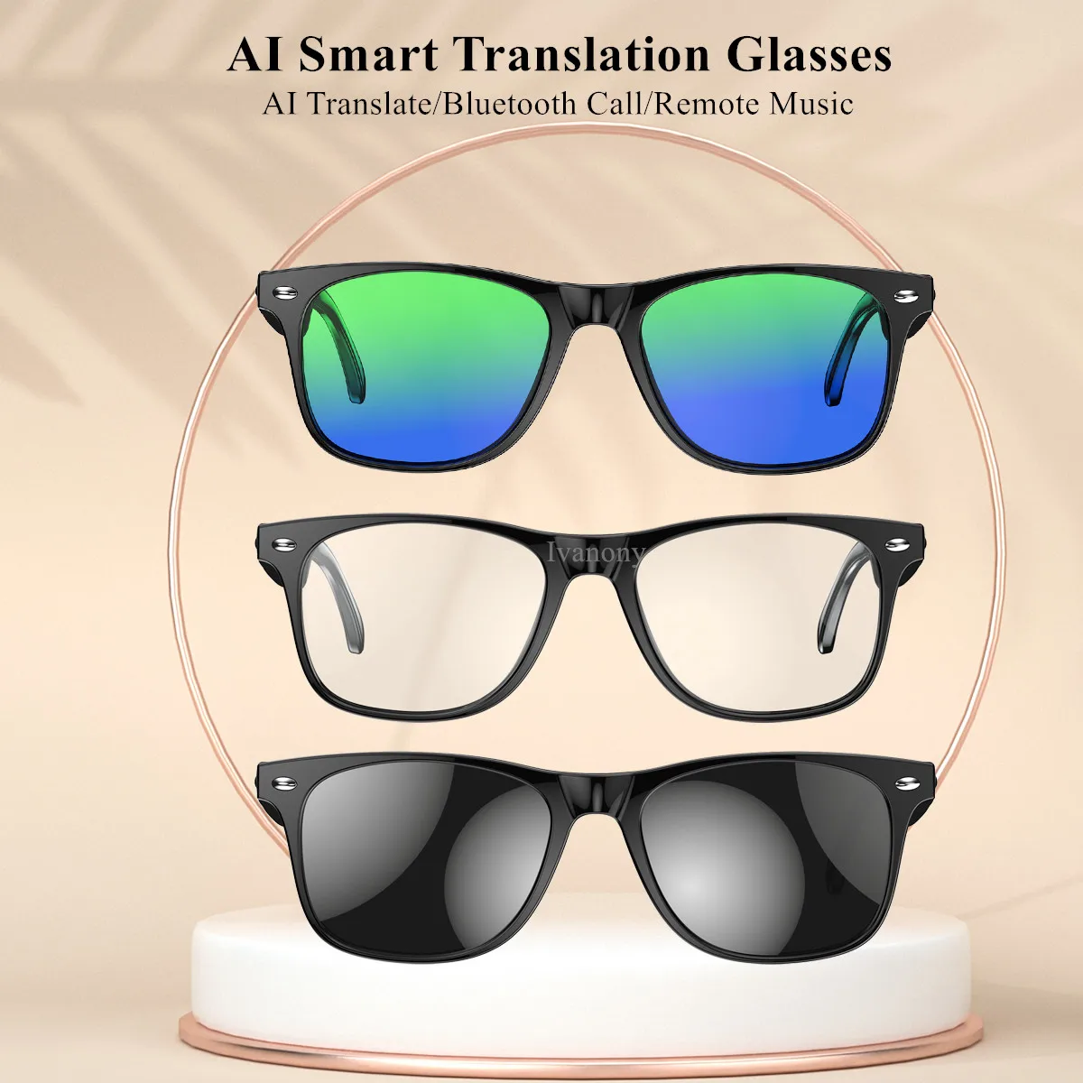 AI Smart Translation Glasses Bluetooth Call Remote Music Support 134 Online Language Translator Voice Note Bluetooth Sunglasses