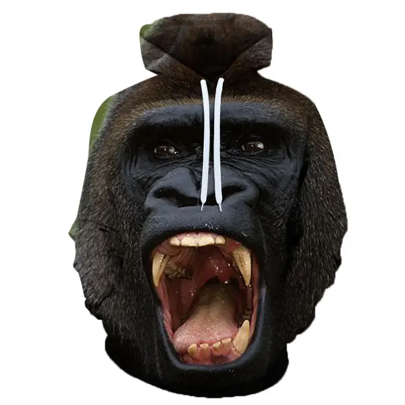 

Мужской пуловер с капюшоном и 3D-принтом «Gorilla»
