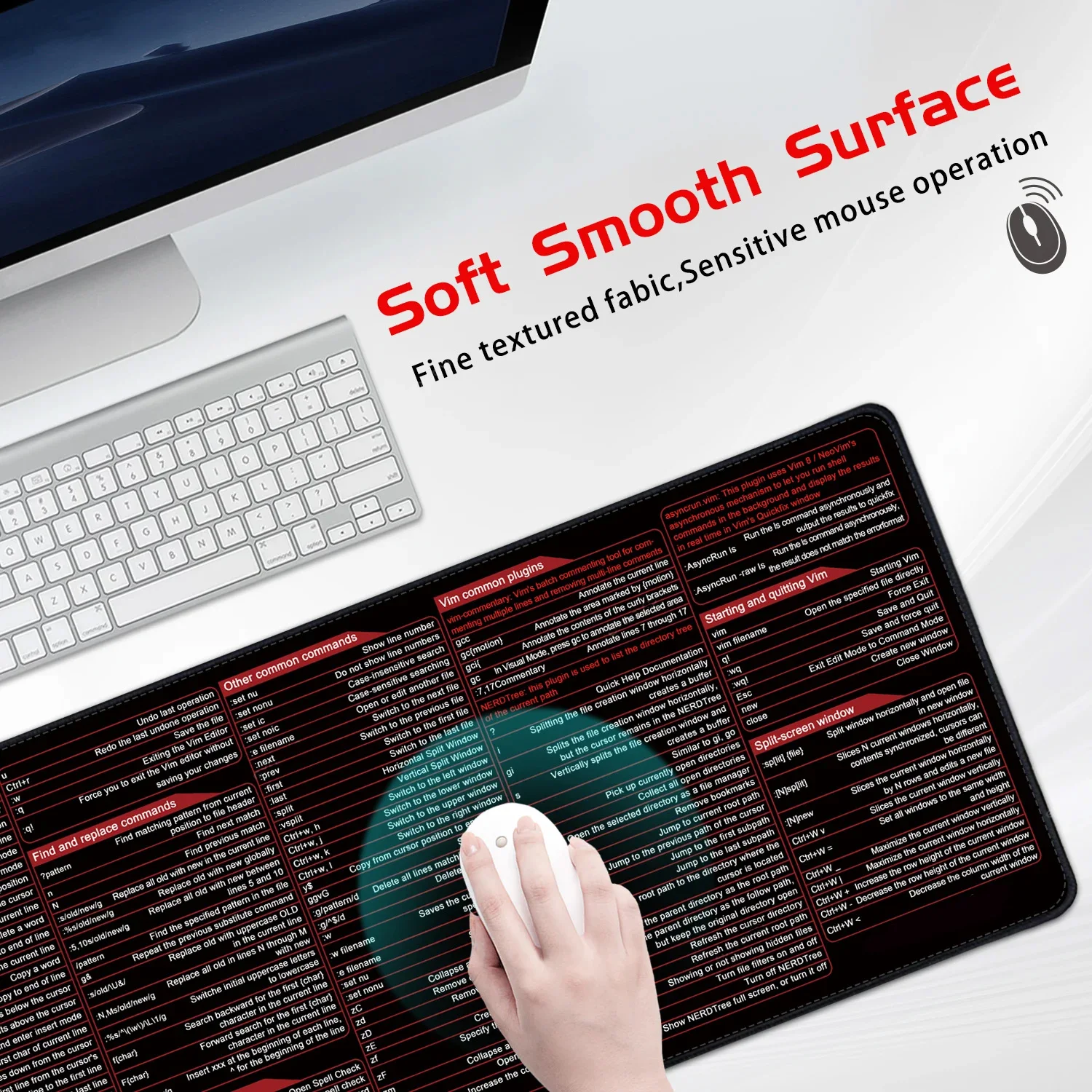 Vim Mouse Pad Large Linux Text Editor Cheat Sheet Shortcut Mousepad for Programing Engineer Non-Slip Stitched Edge Desk Mat mouse pad computer desk mat