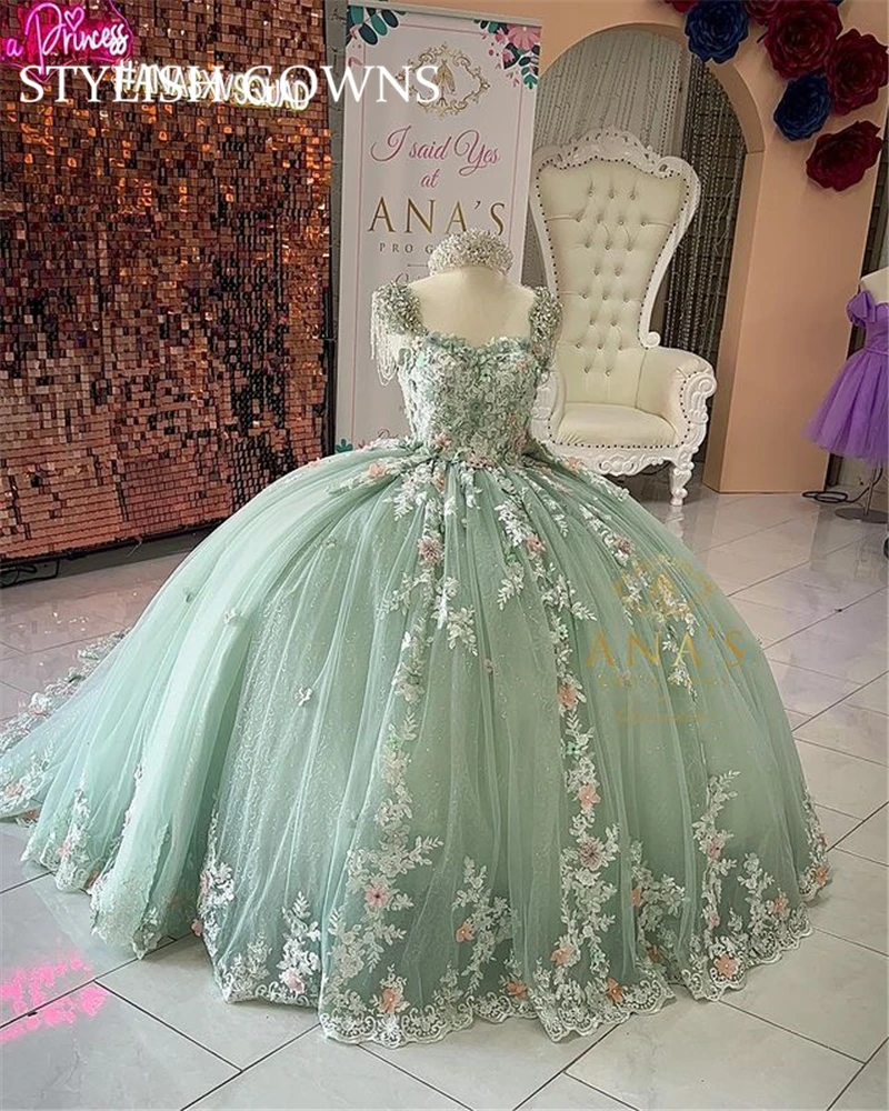 Light Green Sweetheart Ball Gowns Quinceanera Dress Beaded Appliques Birthday Party Gown Prom Dresses Vestido De 15 Anos Sweet