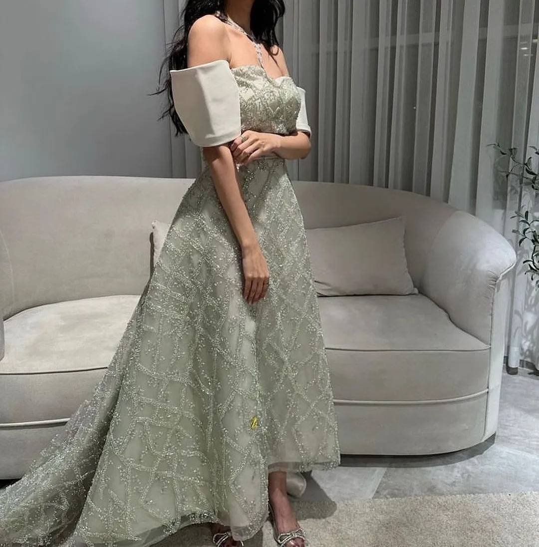 

Special Occasion Long Prom Dresses Sweetheart Evening Dress Ankle Length Saudi Arabia Women Wear Wedding Party Gowns