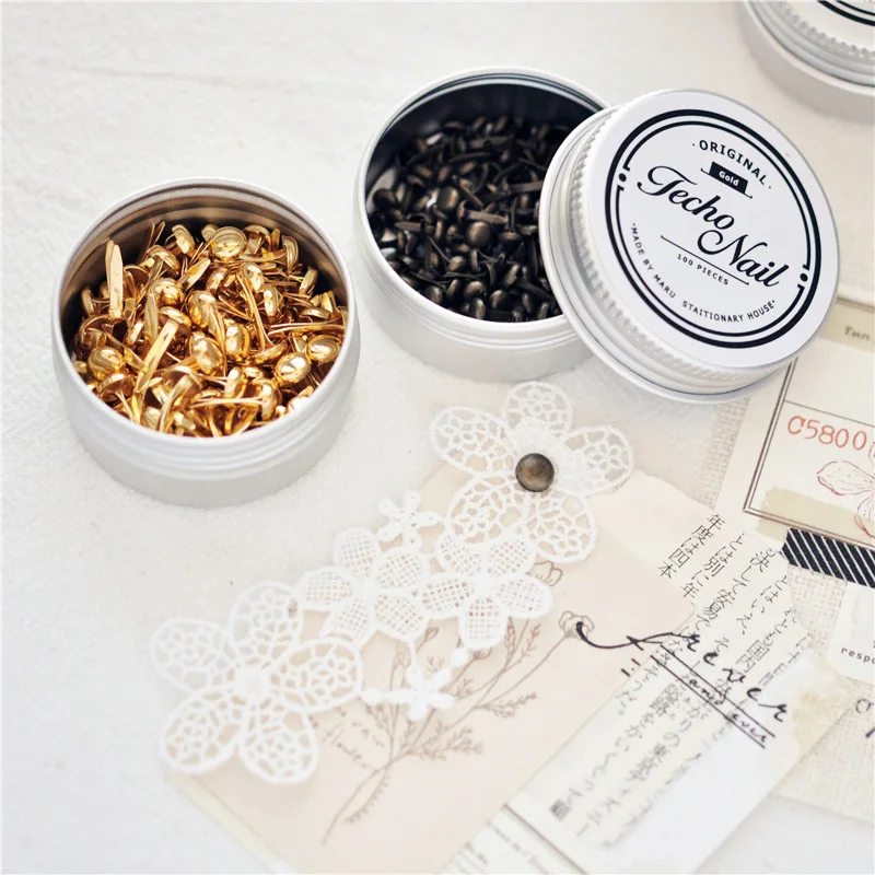 Scrapbooking Decoration Boxed Vintage Iron Round Metal Brads DIY Scrapbooking Diary Photo Album Junk Journal Planner Handmade Card Crafts Decorative