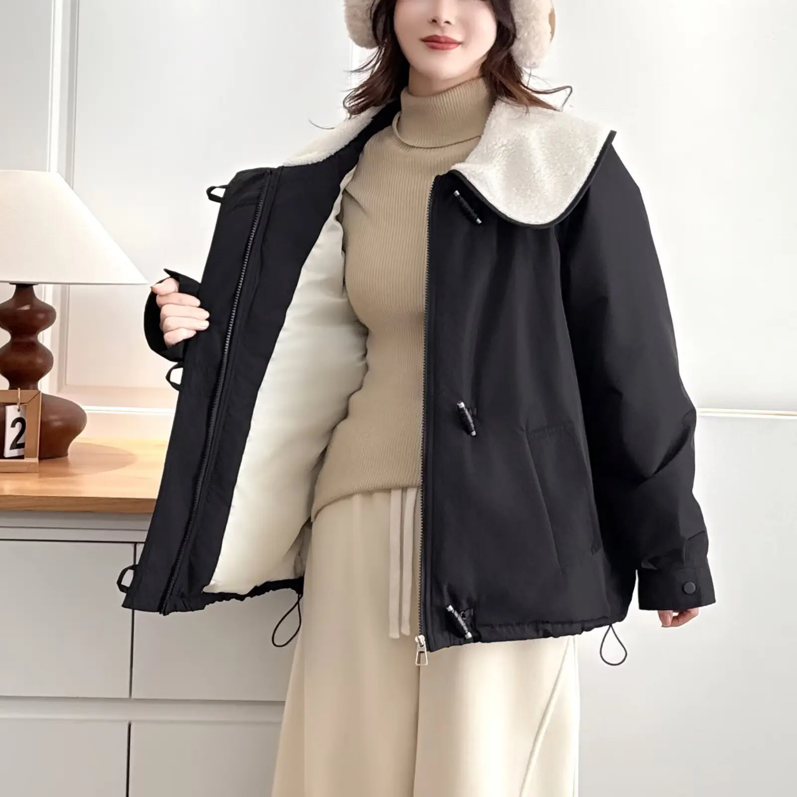 XXXXL Fashion Plus Size Women's Parkas Winter New Fleece Large Lapel Padded Jacket Warm Zipper Coat 554