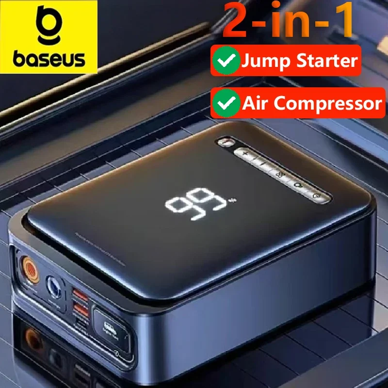 Baseus 2 in 1 Car Jump Starter Car Wireless Tire Inflator Pump Air Compressor Power Bank Potable Battery 1000A Fast Charging car jump starter