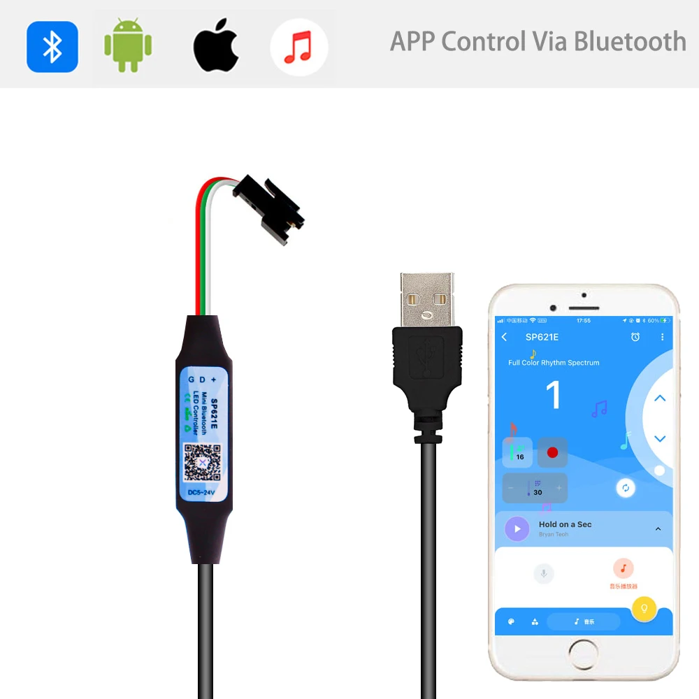 Фото 5 шт., Bluetooth SP621E, мини-телефон, управление через приложение, USB/DC Для WS2811 WS2812B SK6812 Pixel Dream Color LED Strip №5