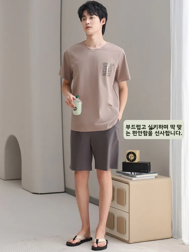 남성 모달 코튼 잠옷 반팔 가벼운 여름 스포티 홈웨어 세트 시원한 야외 활동복 통기성 좋은 편안한 의류