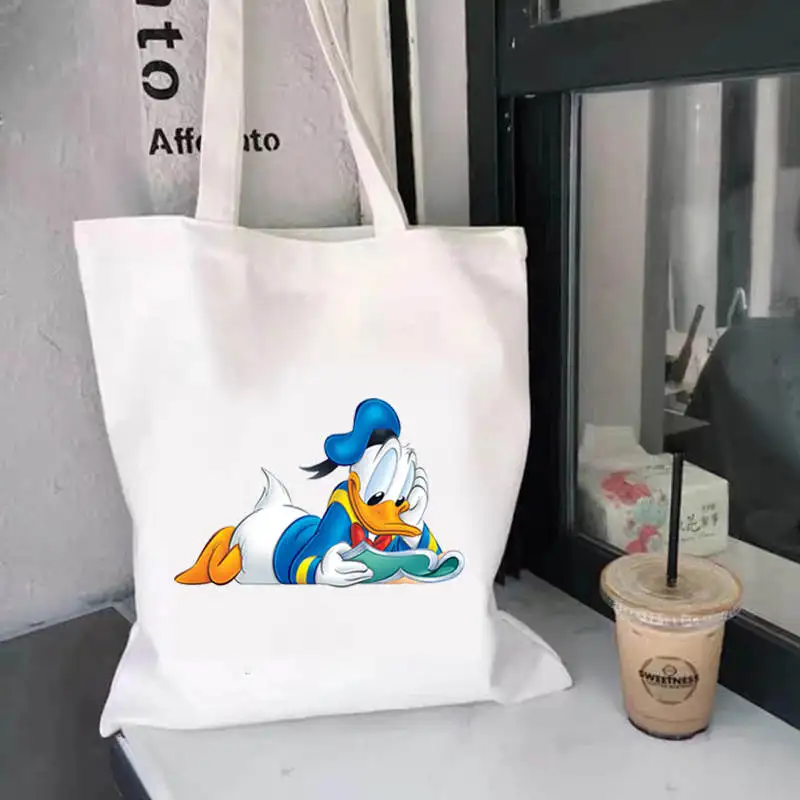 MINISO Disney Cartoons Donald Duck Tote Bag Fashion Aesthetic Shoulder Bag Eco Large Capacity Travel Shopping Bags Hand Bag 5