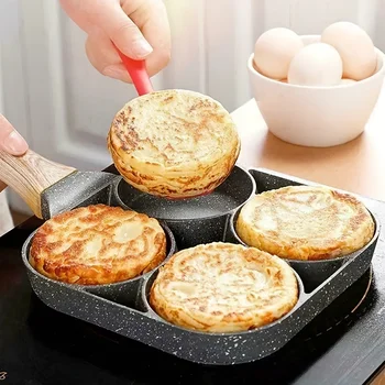 Four hole medicinal stone frying pan, non stick flat bottom, egg dumpling pot, egg burger, frying pan, 1 piece