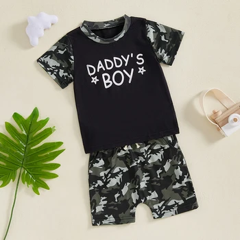 Toddler Boys Casual Outfits Camo Print Tee and Elastic Waist Shorts Set for 2 Piece Summer Clothing Set 2