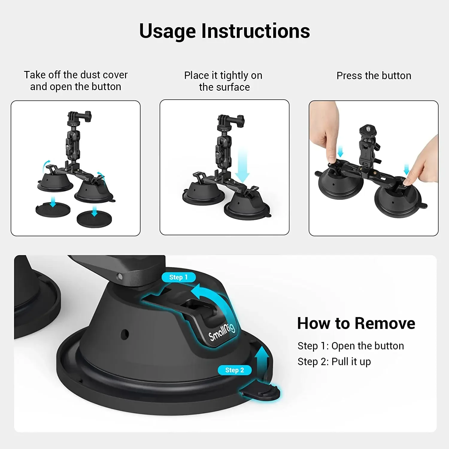 SmallRig SPortable Dual Suction Cup Camera Mount SC-2K for Vlogging Mobile Phone Multi-Angle for Sony DLSR Windshield Shooting