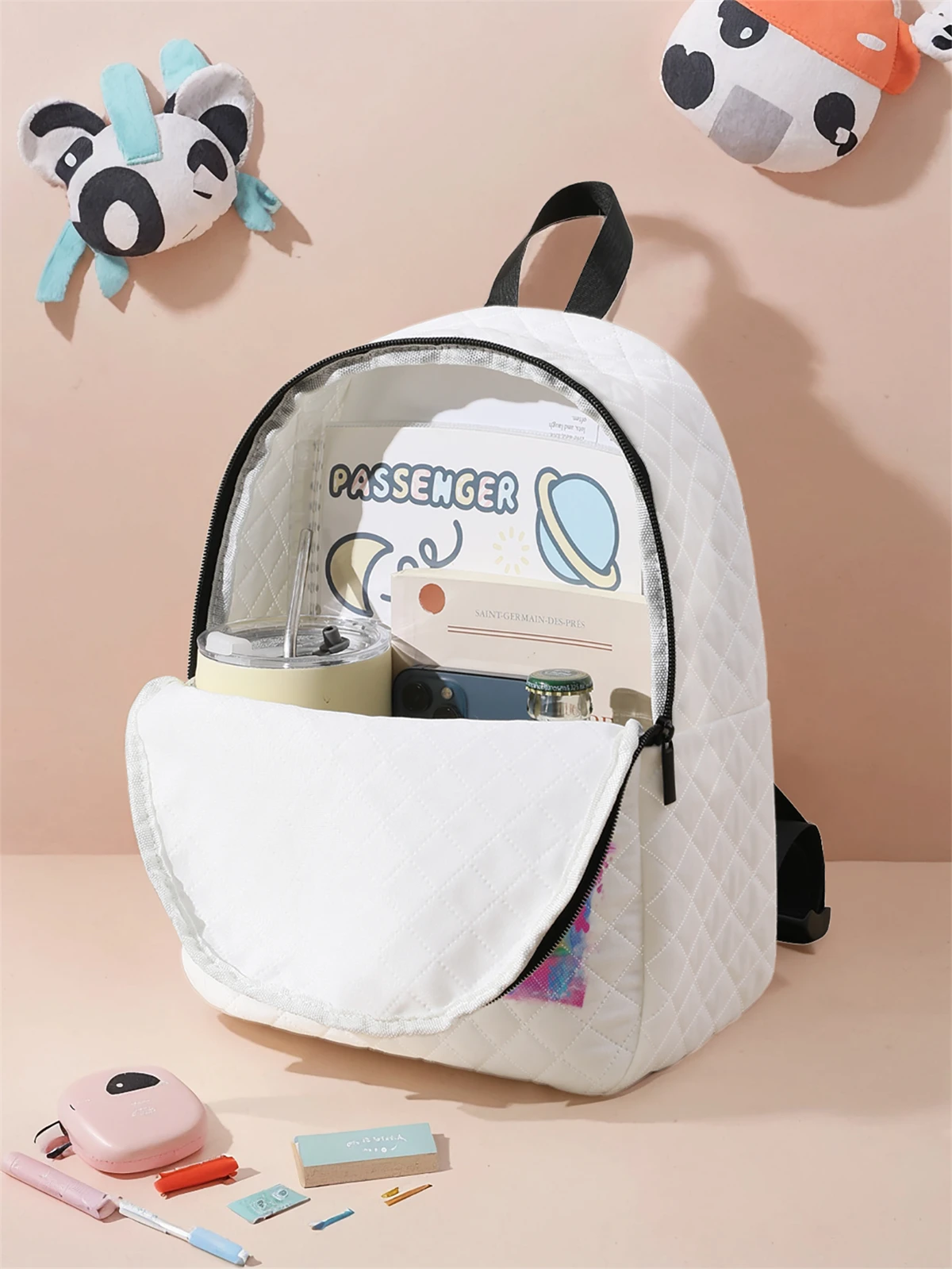 Blossom，Bubbles， Casual Diamond Quilted Compact Backpack, Suitable for Outdoor, Travel, Campus, Suitable for Both Men and Women