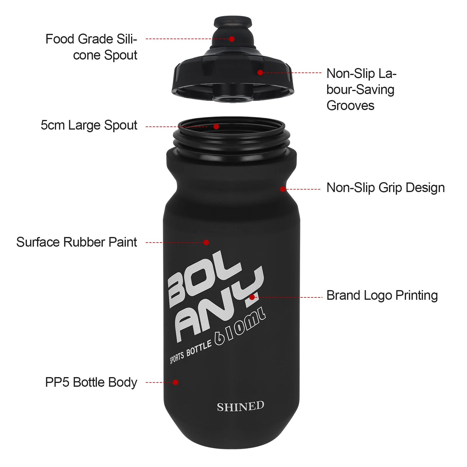 Bicycle Water Bottle BOLANY 610ML Sports Bottle Rubber Paint Plastic Portable Squeeze Drinking Outdoor Kettle Cycling Supplies