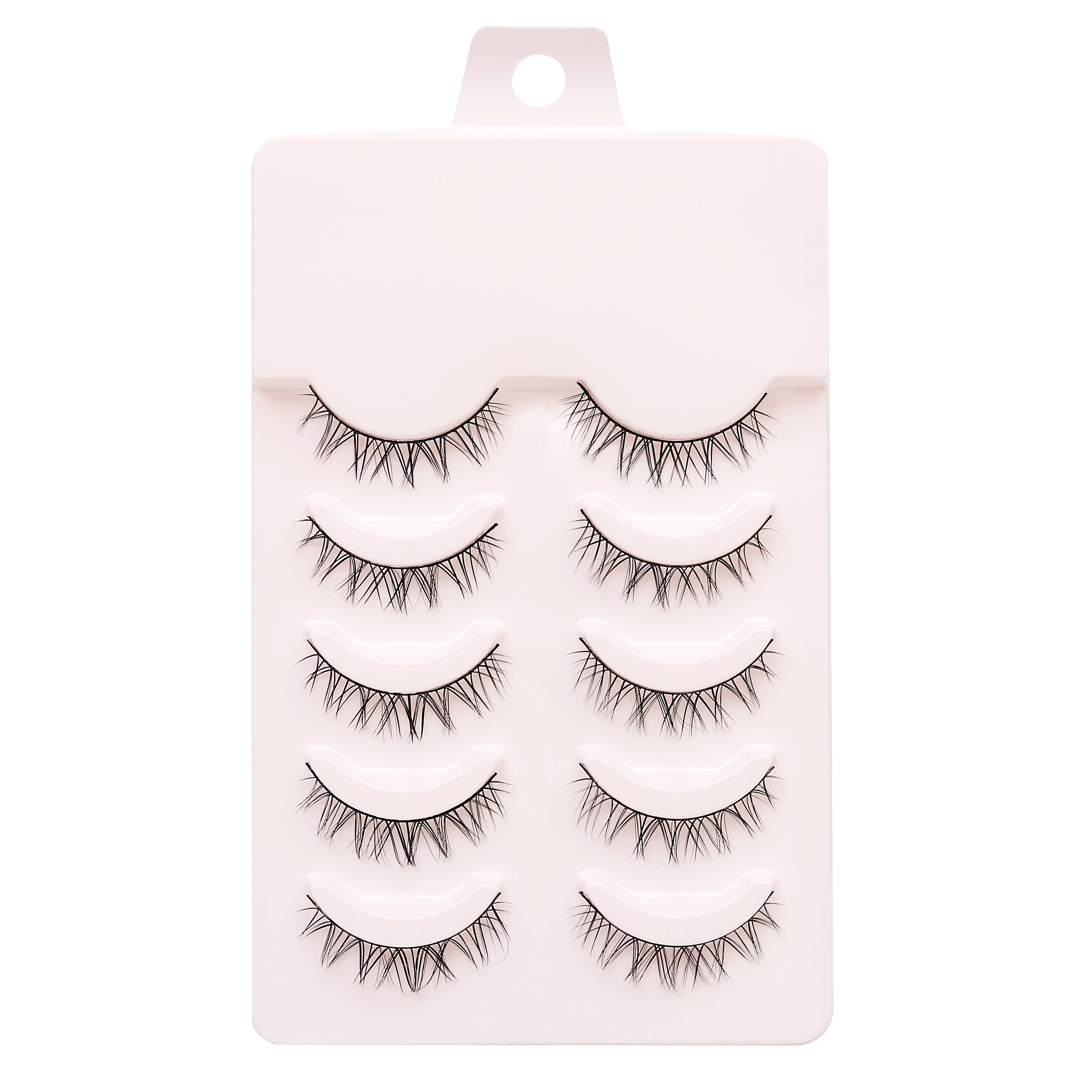 Set of 5 pairs of manga-inspired faux mink lashes for anime cosplay or natural Korean-style makeup, displayed in a soft, full-strip lash tray. 03