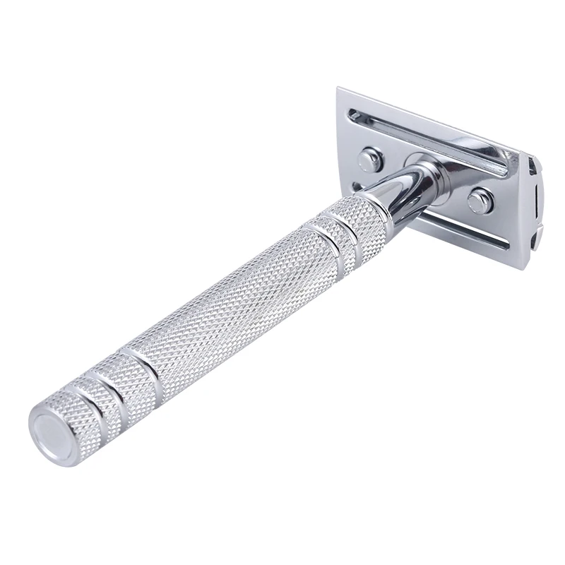 YINTAL Bright Silver Men's Classic Double-sided Manual Razor Long Handle Safety Razors Shaving  Brass Anti-slip Handle 4