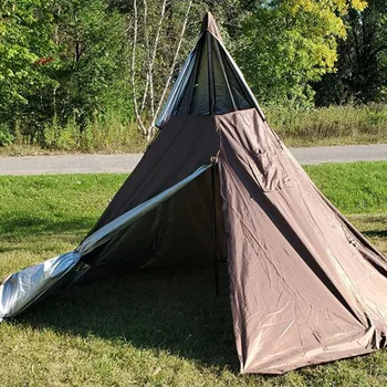 Portable Waterproof Camping Pentagonal Teepee Tent Outdoor Camping Pyramid Tipi Tent with Stove Hole 2