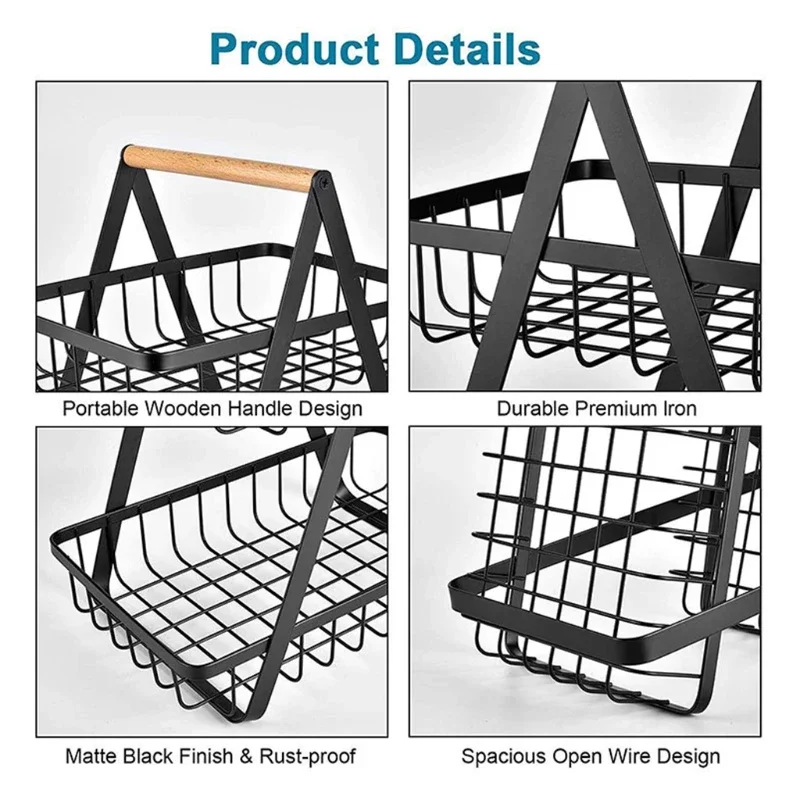 

Kitchen Portable Storage Vegetables Basket Accessories Large Metal Shelf Fruit Toiletries For Fruits 2-tier Household Rack