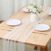 White Pearl Gauze Table Runner Wedding Dinning Decoration Bridal Veil Wedding Arch Drapery Anti-wrinkle Party Dessert Tablecloth 2